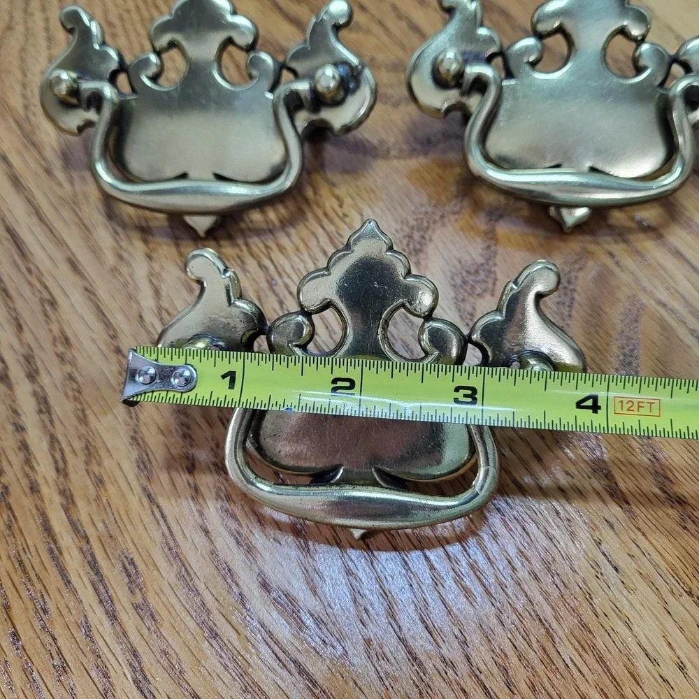 VTG Brass Batwing Drop Bail Drawer Pull Chippendale Style Continental Hardware 3